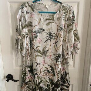 H&M White Jungle Print Dress w/ Slit Sleeves Size 12